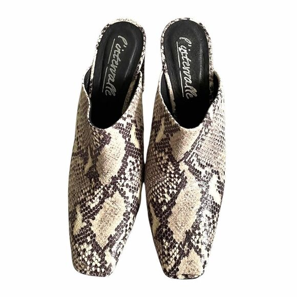 L’INTERVALLE Python Snake Print Square Toe Mule Heels Black Cream 40 - Picture 4 of 13